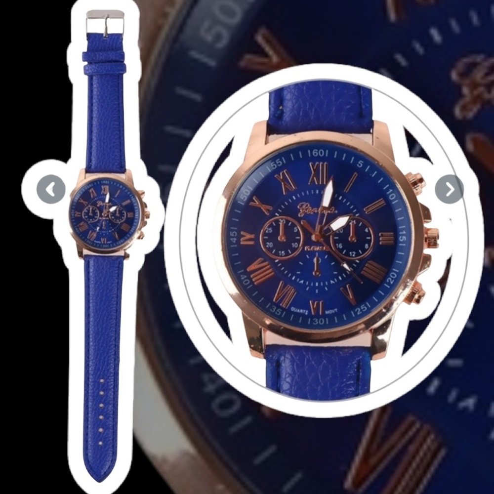 BLUE & ROSE GOLD GENEVA PLATINUM WRISTWATCH FOR WOMEN COPY PU LEATHER CASUAL